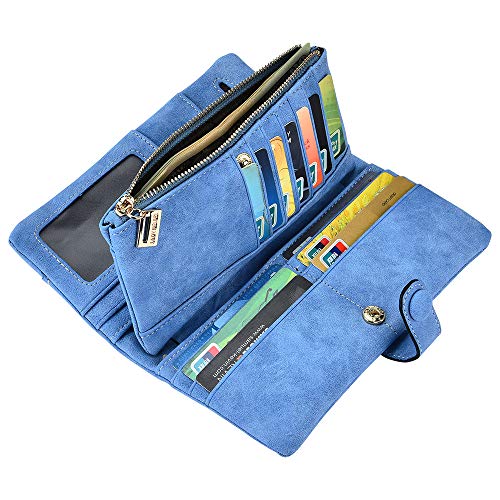 Image of Bird&Fish Women Vegan Leather Wallet Bifold Clutch Large Capacity Card Organizer Buckle Long Purse for Girls Candy Color