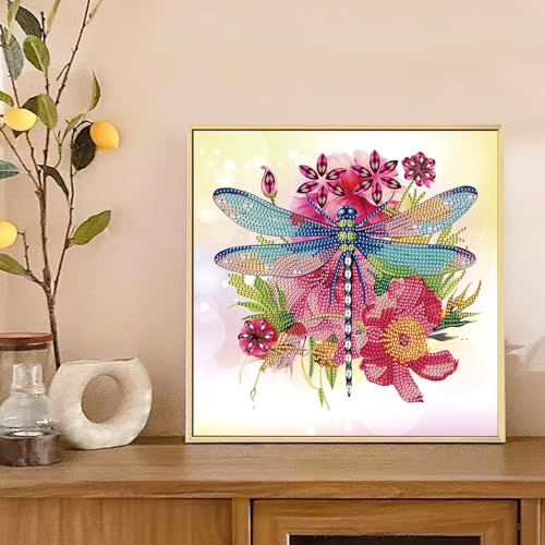 Image of AiYuanzsh 5D Special Shape Diamond Art Kits for Adults, Dragonfly Diamond Painting Kits for Beginners, Crystal Rhinestones Diamond Art Kit for Home Wall Decoration Gift 12x12inch /30x30cm