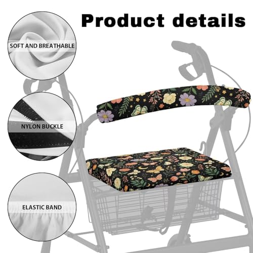 Image of Butterfly Soft Universal Rollator Seat Covers, Backrest and Seat Covers for Walkers, Adjustable Accessories for Seniors