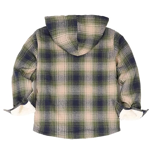 Image of ThCreasa Girls Sherpa Lined Plaid Button Hooded Jacket | Fully Interior Lined, Button Up, Flannel Outer, Family Photo Ready, School To Holiday Events, Fall Winter Shacket With Hood
