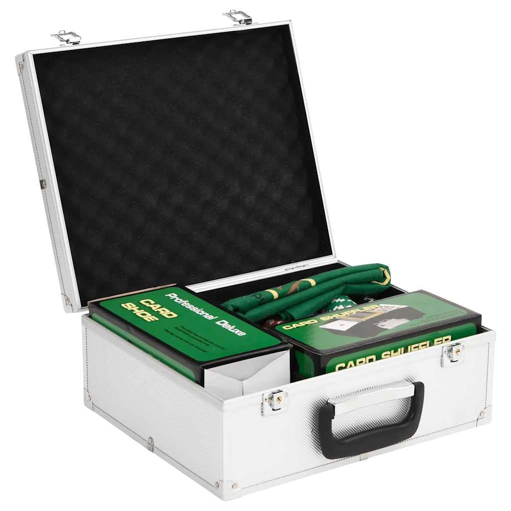 Set di 300 chip da poker da 11,5 g con valigetta in alluminio, macchina per mescolare carte, tappetino da gioco, pulsante Dealer, scarpa per carte e accessori da poker per serate in casinò