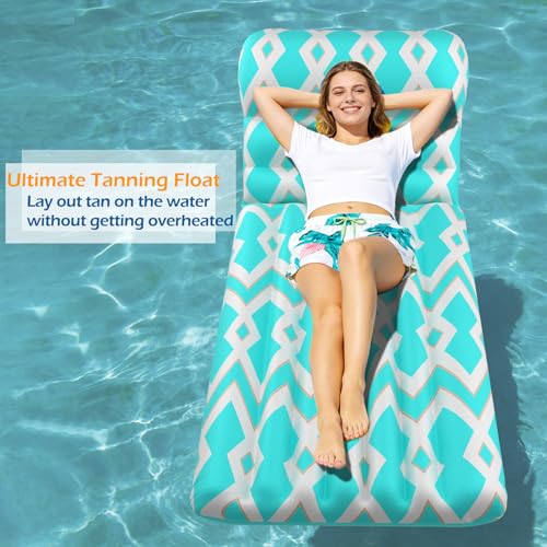 Jasonwell Inflatable Pool Float Adult - Ultra-Comfort Soft Fabric Pool Floaties Lounge Floats Floating Chair Raft with Adjustable Backrest Air Water Lounger Tanning Float for Pool Beach Party (Grid)