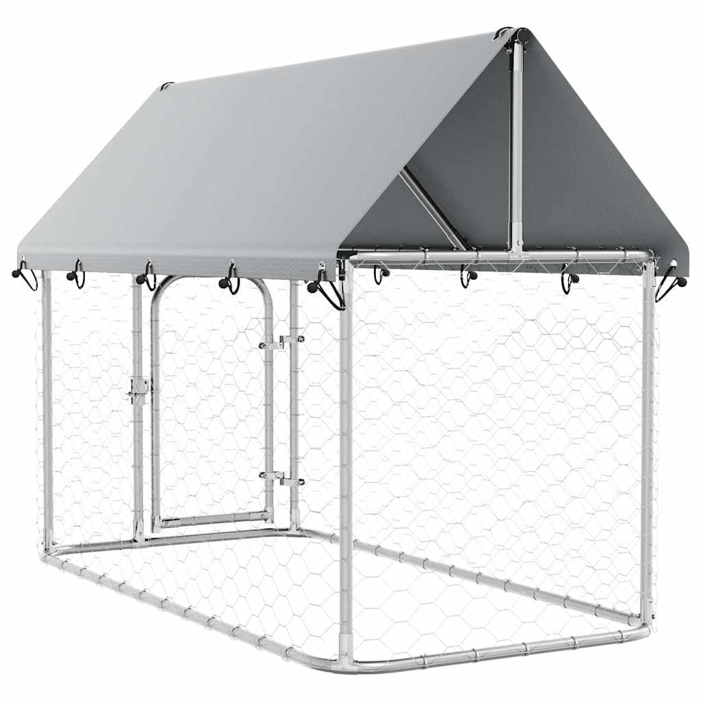 Recinto per Cani Acciaio Zincato 200x100x150 cm Argento | Con Tetto Impermeabile, Porta con Serratura, Adatto per Addestramento