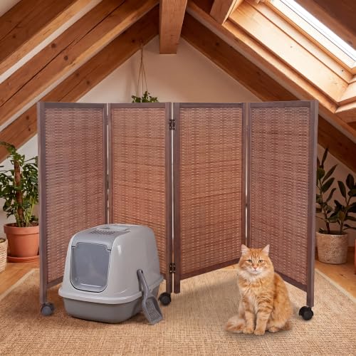 4-Panel Rolling Bamboo Divider with Wheels