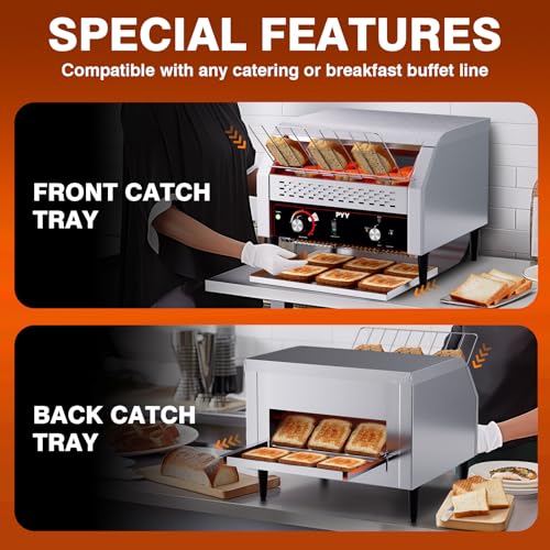 Image of PYY Commercial Conveyor Toaster 450pcs /h - Commercial Toaster for Toast, Bun, Bagel, Bread, Heavy Duty Stainless Steel Toaster Oven for Restaurant, Bakery, Buffet Use