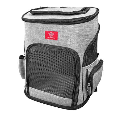 One for Pets The Expandable Backpack Pet Carrier for Small Cats and Dogs, Foldable Dog Carrier Backpack with Inner Safety Leash, Travel Pet Carrier (Gray)