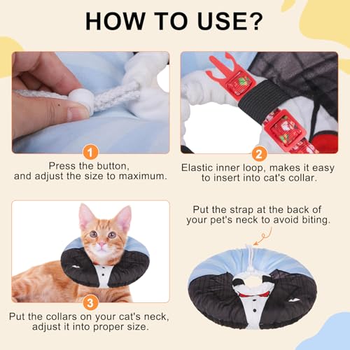 Image of BEAUTYZOO Cat Cone Collar Soft, Cat Recovery E Collars After Surgery to Stop Licking, Adjustable Elizabeth Circle Collar Cute Pet Donut Pillow for Cats Kitten Puppy Small Dogs, Black Suit S