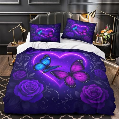 Housse de couette microfibre hypoallergique 140x200 parure de lit imprimée papillon fermeture éclair