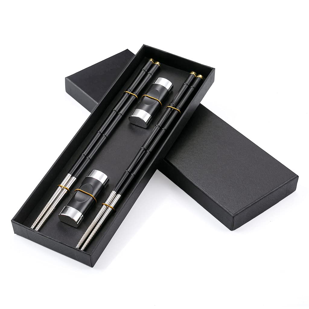 Lot De 2 Paires De Baguettes Noires En Acier Inoxydable Et