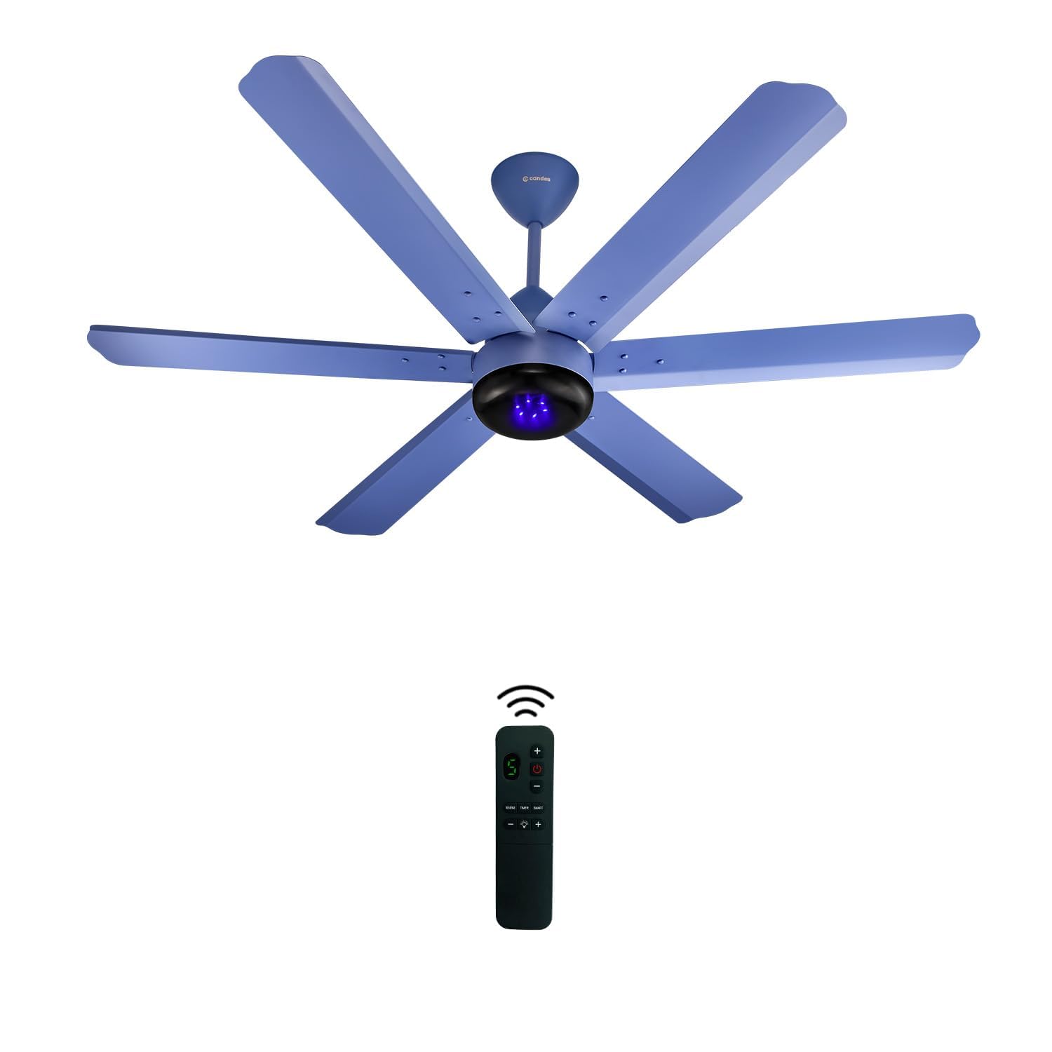 Candes Phantom 1200 mm | 5 Star Rated 290 RPM with LED BLDC Motor with Remote 6 Blade Ceiling Fan (Pack of 1) Blue Black, 2+1 Year Warranty