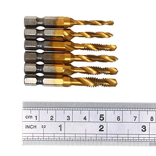 Autotoolhome 02426001 6 Pack Titanium Combination Drill Tap Bit Set Screw Tapping Sae 6-32Nc 8-32Nc 10-24Nc 10-32Nc 12-24Nc 1/4-20Nc thumb #5