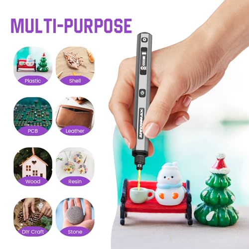 Image of AM ARROWMAX Mini Drill Pen, 5-Speed, LED Lights, OLED Display, Aluminium Box, Resin Drill Set With 10 Small Bits, 3 /32-Inch Shank, For Jewelry Making, Wood, Plastic,(SDS)