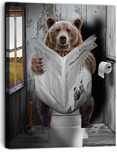 Vantboo Brown Bear Reading Newspaper In Toilet Canvas Prints Wall Art Paintings Home Decor Artworks Pictures For Living Room Bedroom Bathroom Decoration Ready To Hang 16X20 Inches #TOP4