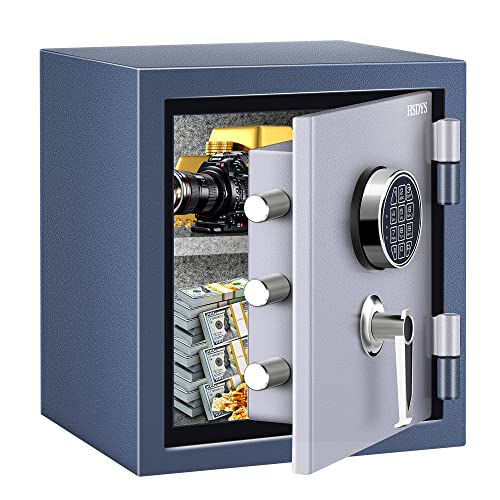 HSDYS 1.0 Cu Ft Fireproof Home Safe Box with Digital Keypad and Key Lock | Steel Fire Proof Security Safe Box,Upholstered Interior,Removable Shelf,ideal for protecting cash, jewelry ,passports.
