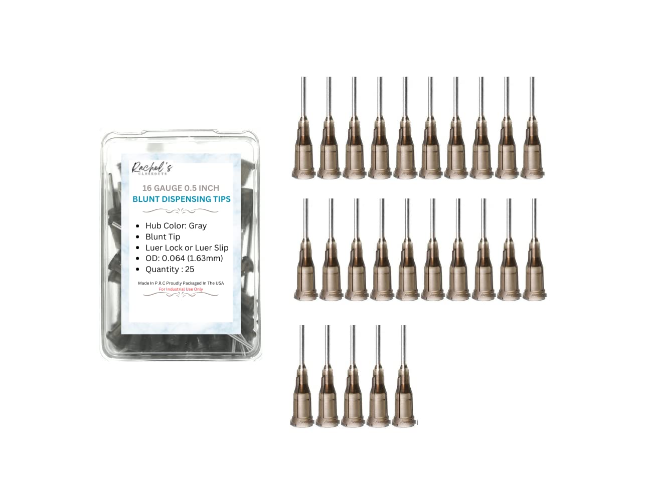 Rachel's Closeouts 25 packs of 16Gauge Needle 0.5 inch Blunt Tip Needle Dispensing Needle -Luer Lock Tips Needle-Industrial Needles for Ink Cartridges, Glue, Syringes, Woodworking