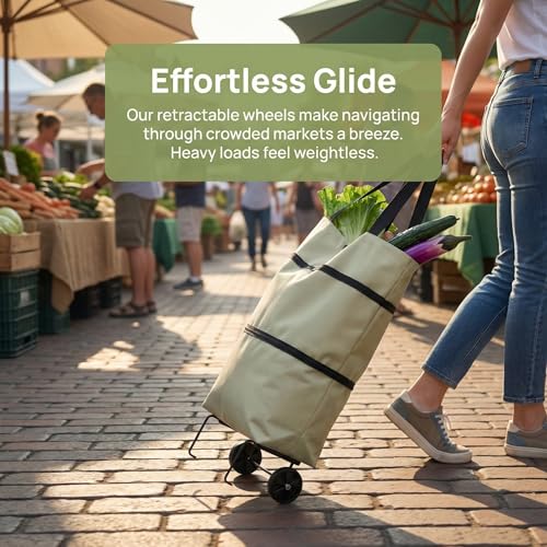 Bolsa de compra plegable con ruedas ajustables, carrito portátil de gran capacidad resistente 4