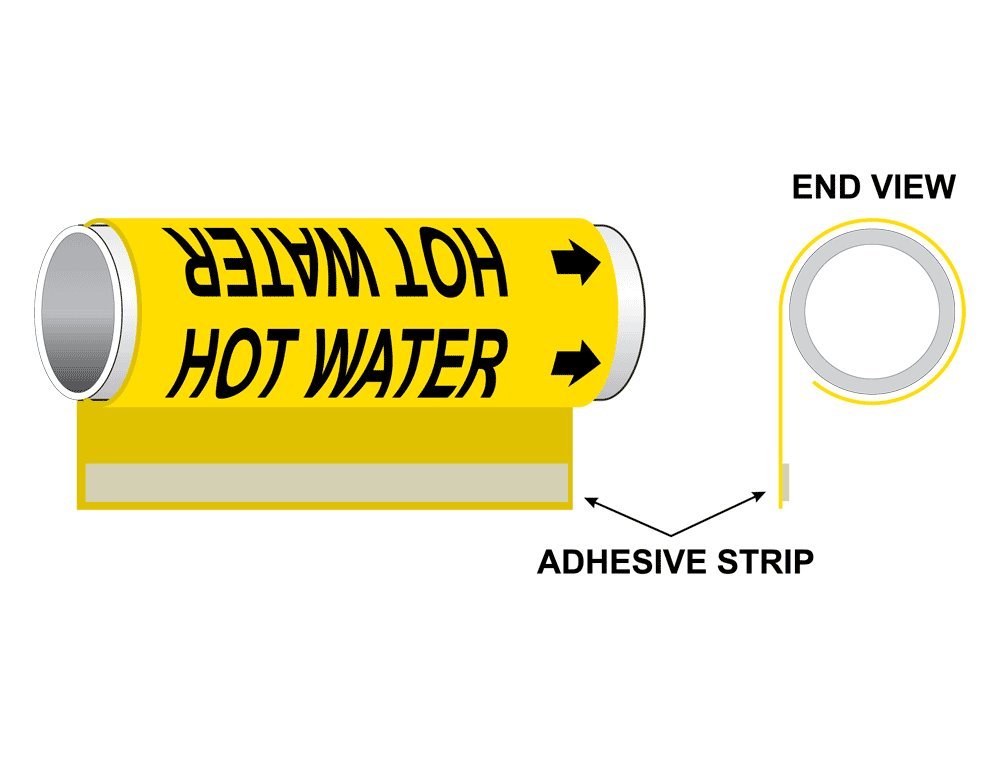 ComplianceSigns.com ASME A13.1 Hot Water Pipe Marker Wrap, 8x5 in. Plastic with 0.75 in. Letters