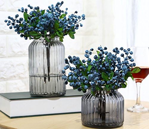 Mistari 20 Pcs Artificial Flowers California Faux Blueberries Artificial Blueberry Stems for Decorating Blueberry Picks Fruit Fake Silk Flowers Home Decorative Party Wedding (Blue)