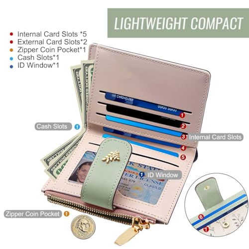 Image of PALAY Small Wallet for Women Stylish PU Leather Boho Flower Mini Ladies Purse with 7 Card Slots, 1 ID Window, 1 Zipper Coin Pocket Credit Card Holder Wallet Gift Bifold Wallets for Woman