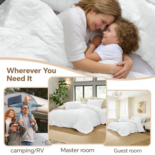 Image of BEDELITE Twin Comforter Set, Seersucker Bedding Set 2 Pieces, Bright White | All Season Use, Machine Washable, Soft and Lightweight, Ruched Comforter for Bedroom and Dorm Room, Wrinkle-Resistant