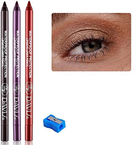 3 Colors Matte Eyeliner Pen Set With Pencil Sharpener,Red - Brown Purple Red Colored Colorful Eyeliner Pencil Set, Pearl Metallic Glitter Eyeliner Pencil Kit Eye Liners for Women Waterproof Professional Eye Makeup Eyeliner Eye Color Sets 3 Red S5