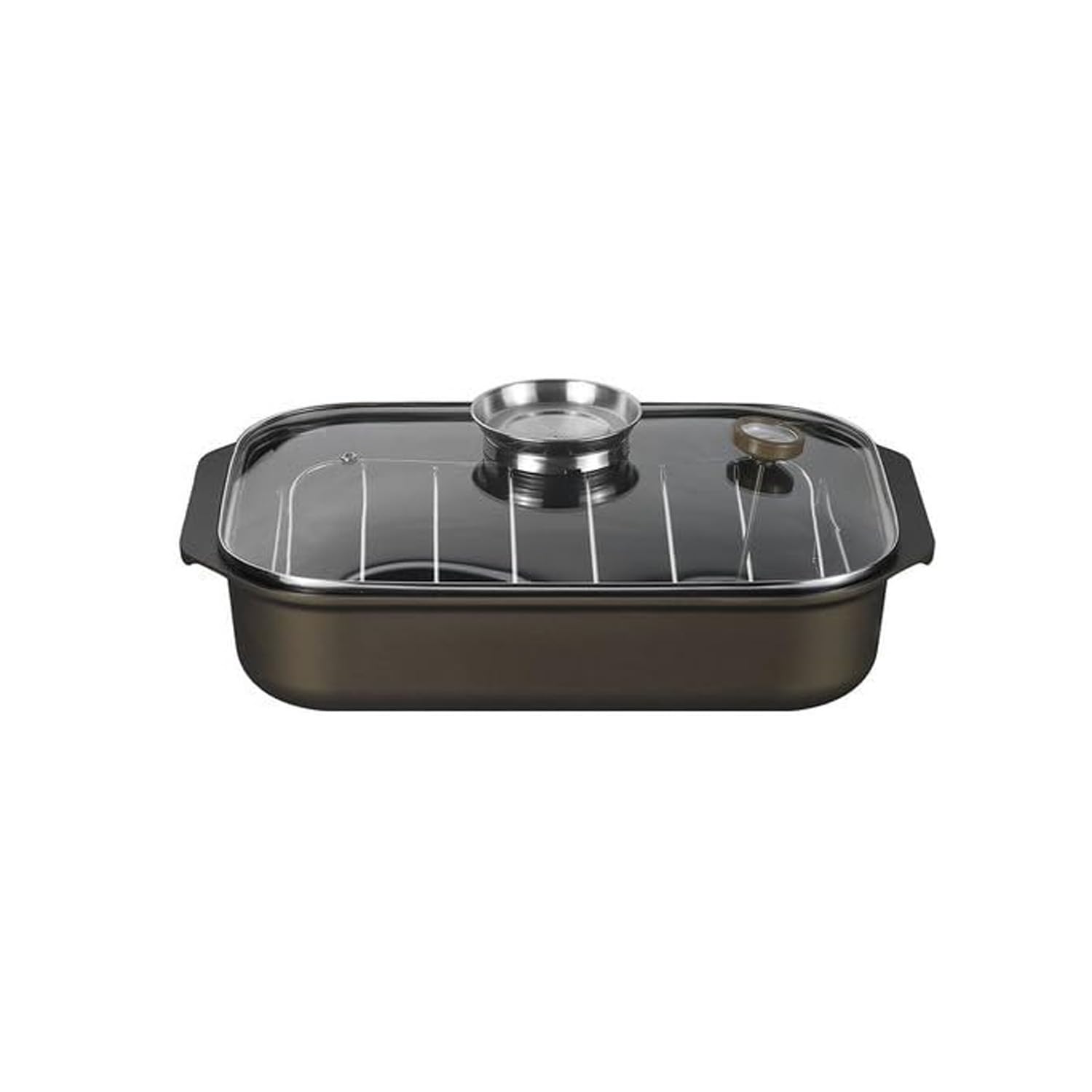 Juego de asador de horno con rejilla, temporizador y tapa, apto para hornillo eléctrico – Asador antiarañazos para hornillo de gas, de bronce y aluminio, 34 x 25 cm