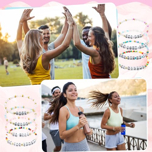 64 pcs Inspirational Beaded Bracelets Bulk Adjustable Colored Motivational Bracelets Friendship Beaded Encouragement Gifts for Women Men Teens Home Office Party Favor Gifts Supplies (beaded)3