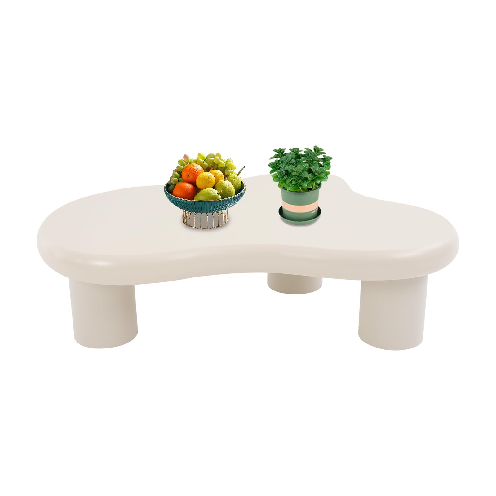 Tavolino moderno a forma di nuvola, bianco a forma di nuvola, 100 x 70 cm, elegante tavolino con 3 gambe per soggiorno e divano