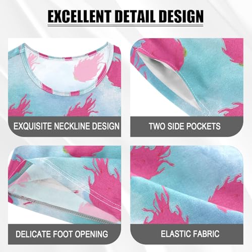 Dragon Fruit Blue Pattern Summer Cute Pajama Sets, Short Sets for Daily Wears and Sleep Wears4