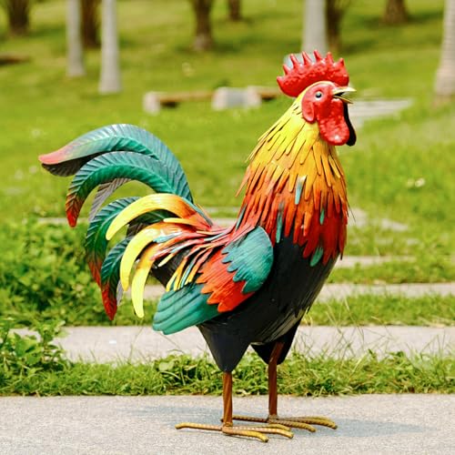 Kircust Metal Rooster Garden Statue Outdoor Decor Yard Art Chicken Decoration for Home Patio Lawn Backyard Farmhouse Kitchen