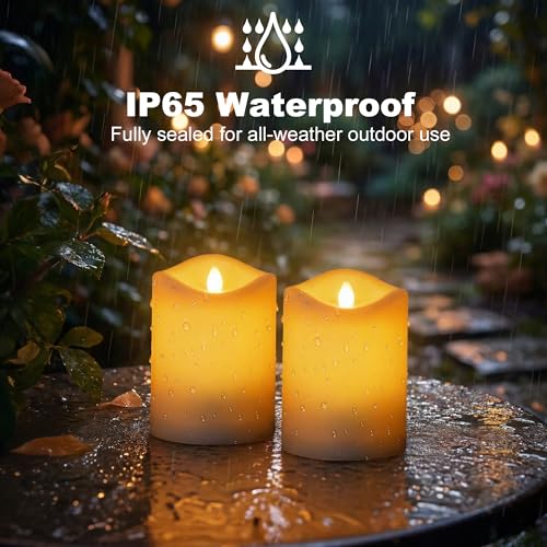 Image of Livinlarge Solar Candles Outdoor Waterproof,Flameless Votive Fake Candle |Dusk to Dawn,Auto On /Off,Solar White Pillar Candles for Wedding,Table,Party,Halloween,Christmas Decor,3 inchx4 inch, Set of 2(Plastic)