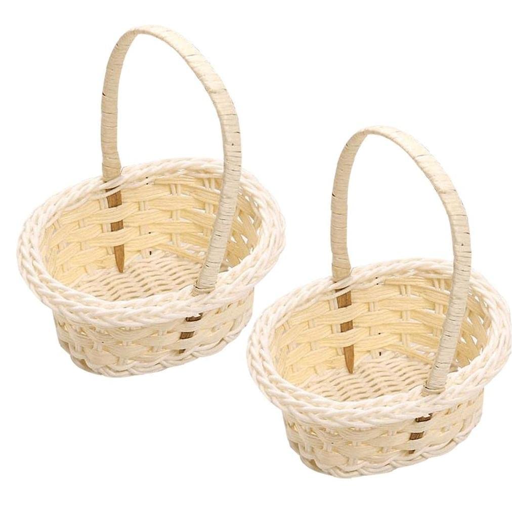 Danlai As The Pictures Shown Weaving Storage Flower Arrangement Basket, 2 Pack Hand Woven Flower Pot Picnic Basket Easter Gift Plastic Rattan Basket Home Decoration