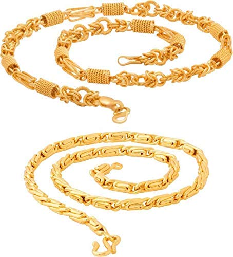 TIRUPATIDeals Classic Franco Heavy & Round Fisher Men Rhodium, Gold-Plated Brass Chain (Pack of -2)