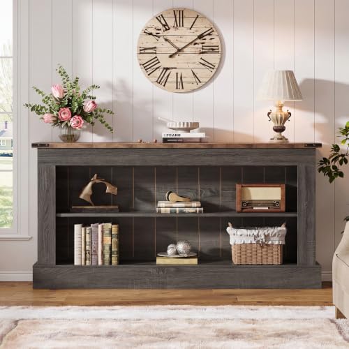 Image of Tribesigns Farmhouse TV Stand for 55-70 Inch TV, 63 inch Entertainment Center with Storage, Modern TV Console Table for Living Room, Bedroom (Gray and Brown)