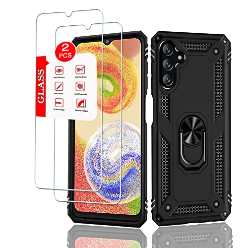 Anvzle for Samsung Galaxy A04 Case with [2 Pack] Tempered Glass Screen Protector, for Galaxy A04S Case Dual Layer Protective Heavy Duty [Military-Grade] Full-Body Shockproof Phone Cover (Black)
