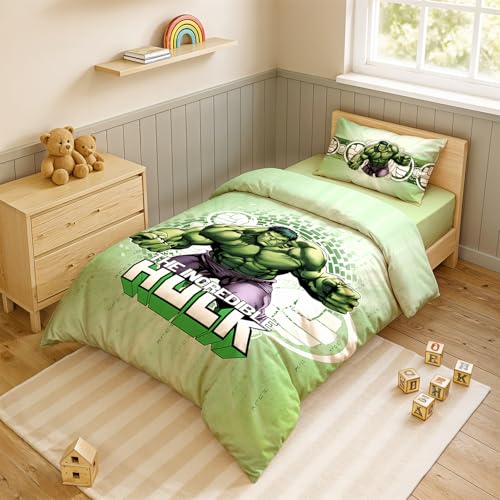Image of Sassoon Marvel Hulk Digital Printed, Cotton Single Bedsheet, 300 TC, 1 Pillow Cover, Fade Resistant, Bedsheet for Kid's Bedroom, (1.50m X 2.35m)