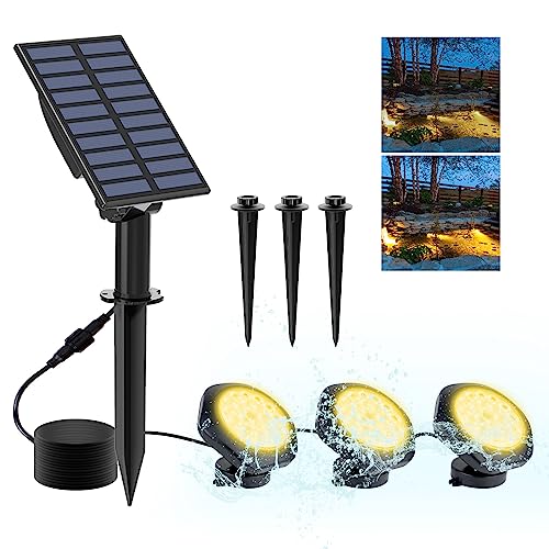 CREPOW Solar Pond Lights, 18 LED Super Bright Underwater Spotlights LED Submersible Pond Light IP68 Waterproof Fountain Lights for Fish Aquarium Tank Garden Yard Pool Decor Warm White (3-in-1)
