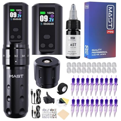Mast Fold2 Pro Kabellose Tattoo Maschine Pen Rotary Tätowiermaschine Tattoo Gun 7 Strokes Length 2000mAh Batterie Powerful Motor by Mcore Smart Display Screen für Pro Artists (TZWQP-076)