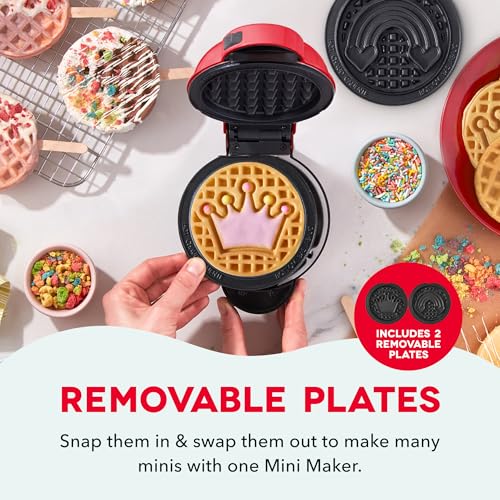 Image of Dash MultiMaker Mini System Removable Plate Set - Ceramic, Nonstick Replacement Plates for Fun-Shaped Waffle Breakfast - Waffle Maker Not Included - 4-Inch - Two-Pack - Crown & Rainbow