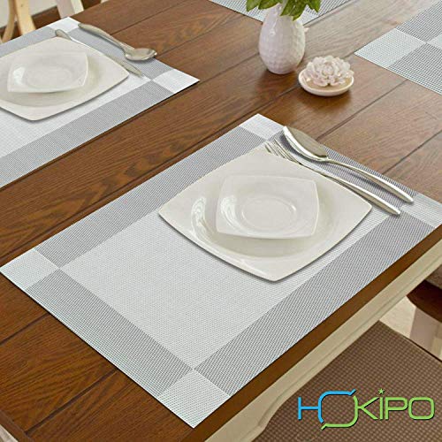 Image of HOKIPO Pvc Set Of 6 Mats For Dining Table - 45X30 Cm (Ar878, Polyvinyl Chloride), Grey