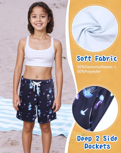 Image of UPTRIS Girls Swim Shorts Beach Swimsuit with Mesh Liner Toddler Baby Girls Swimming Trunks with Pockets 2-4 Years