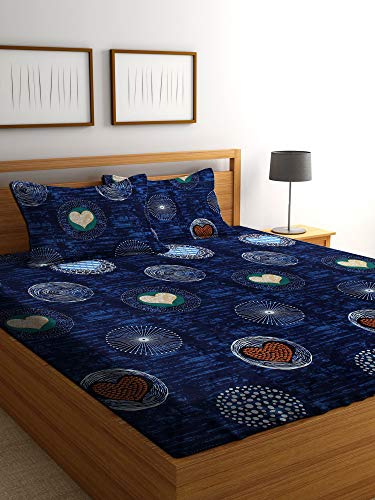 Image of King Size Bedsheet Cotton for Double Bed | Flat - 90x100 Inch, Floral, Soft & Breathable, Fade & Shrink Resistant, 2 Pillow Covers (Midnight Blue)