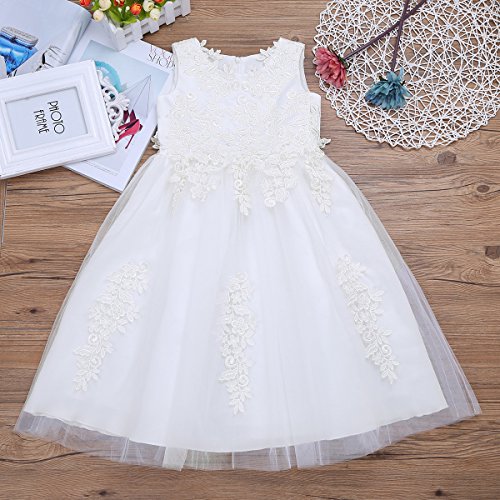 Aislor Girls Ivory Water-Soluble Lace Flower Girl Dress Wedding Bridesmaid Birthday Party Formal Ball Gown4