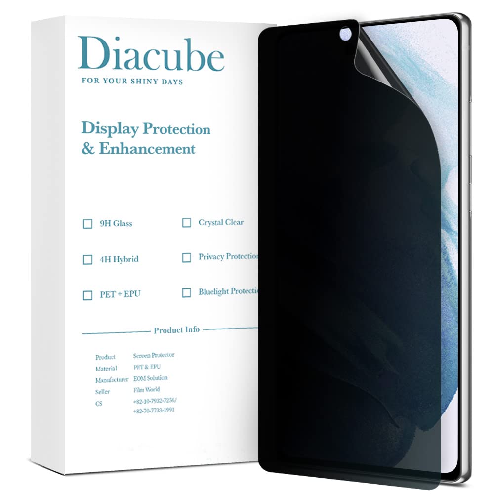 Diacube [2 Pack Privacy Screen Protector for Galaxy S21 Ultra, Anti-Spy Full Glue PET EPU Hybrid Screen Protector, Fingerprint Compatible, Self-Healing, Easy Installation with Alignment Tool