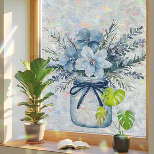 Película de privacidad azul floral 19.6"x39.3" miniatura 1