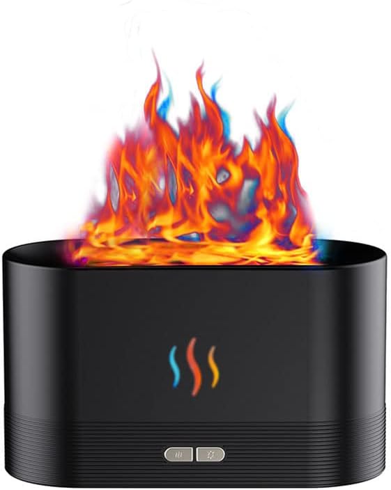 Upgraded 7 Color Flame Fireplace Air Aroma Essential Oil Diffuser,USB Personal Desktop Noiseless Cool Mist Humidifier with Auto-Off Protection for Home,Office, Gift (Black)