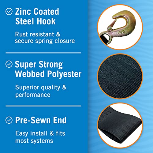 Image of Boat Trailer Winch Strap with Hook, Heavy Duty Replacement for Hand Crank