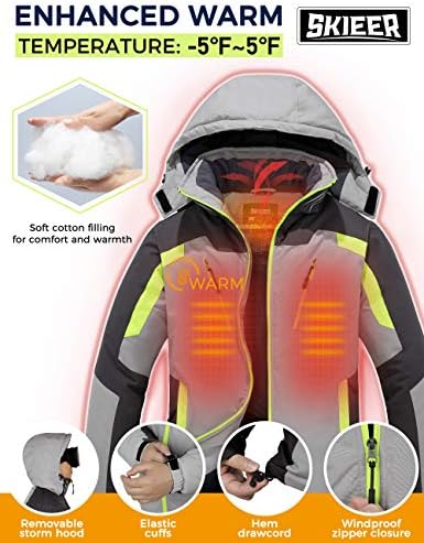 Skieer Men's Waterproof Ski Jacket Warm Winter Snow Coat Mountain Snowboarding Jackets Hooded Windproof Sports Coats