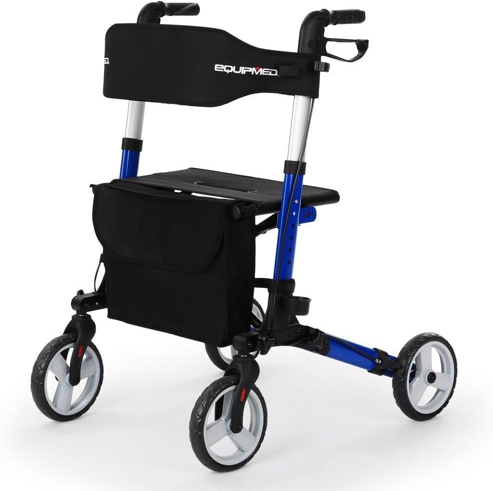 EQUIPMED Easy Stride Foldable Aluminium Walking Frame Rollator with Bag
