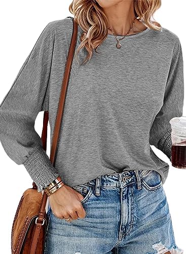 Dokotoo Womens Fashion Cute Scoop Neck Babydoll Tops Outfits Fall Blouses for Women Puff Sleeve Shirts Pink Tops Flowy 2025 Trendy Solid Color T Shirts image 5